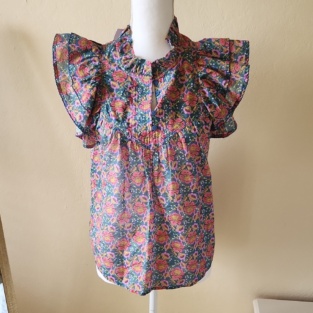 NWT Melissa Nepton Aluna Frill Blouse Carnival Floral 100% Cotton PS Cottagecore